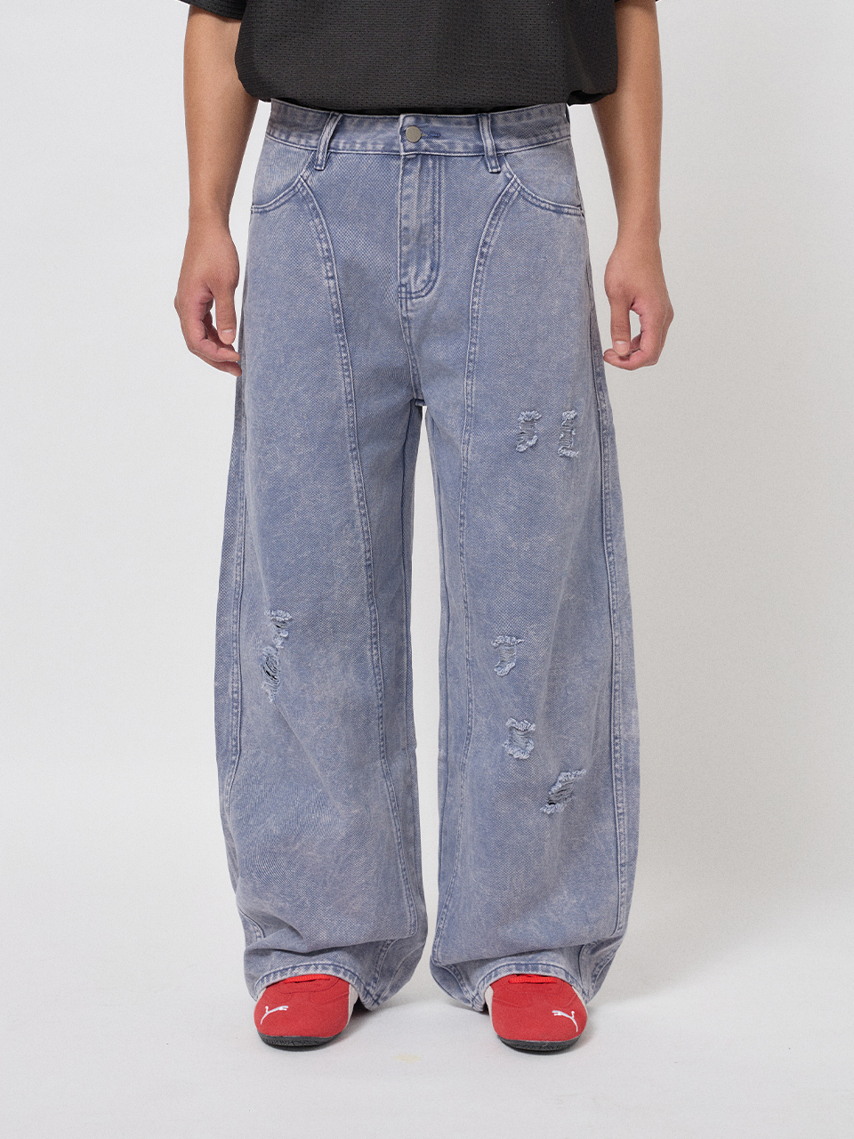 美式高街刷破寬版牛仔褲