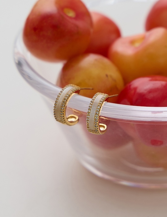 奢華光澤貝片。銀針耳環(金)