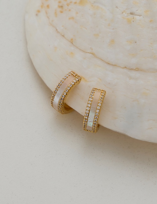 奢華光澤貝片。夾式耳環(金)