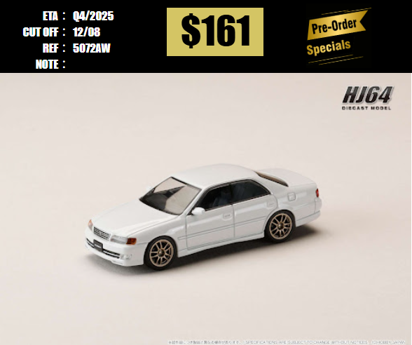 PO-$161 * HOBBY JAPAN * 1:64 TOYOTA CHASER JZX100 TOURER V 1996 WHITE JDM VERSION [OD05/08]