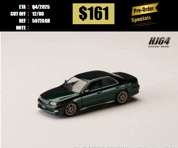 PO-$161 * HOBBY JAPAN * 1:64 TOYOTA CHASER JZX100 TOURER V 1996 GREEN JDM VERSION [OD05/08]