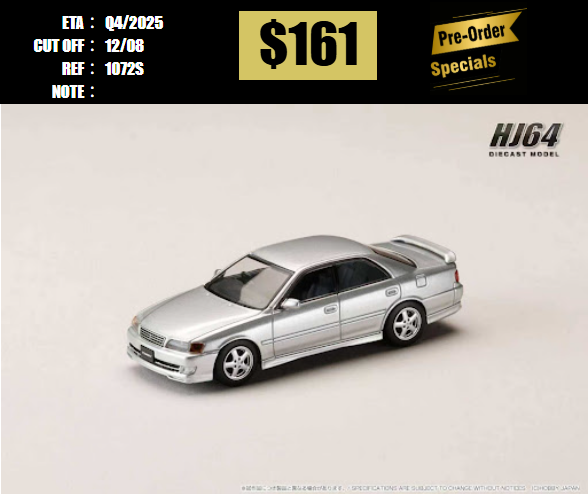 PO-$161 * HOBBY JAPAN * 1:64 TOYOTA CHASER JZX100 TOURER V 1996 SILVER [OD05/08]