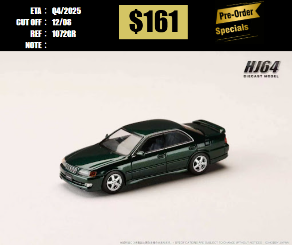 PO-$161 * HOBBY JAPAN * 1:64 TOYOTA CHASER JZX100 TOURER V 1996 GREEN [OD05/08]
