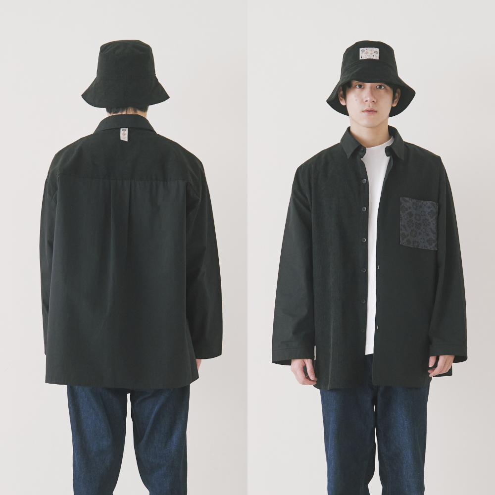 Patchwork Long Sleeved Shirt/"I" Collection/Black