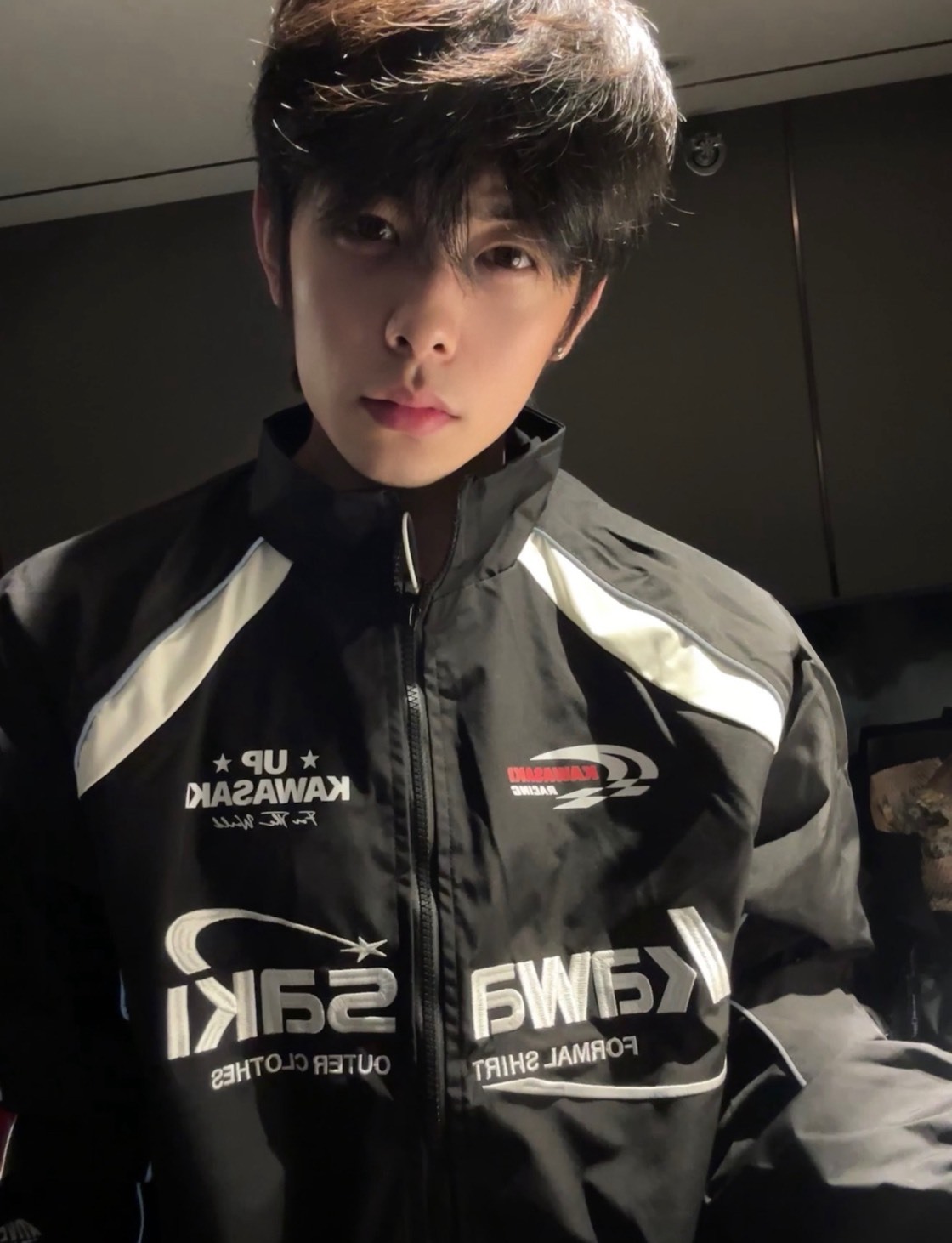 Kawasaki川崎 復古車隊風拉鏈刺繡外套 美式拼色寬鬆立領 男女同款  黑色/海軍藍/紅色/黃色Aug25