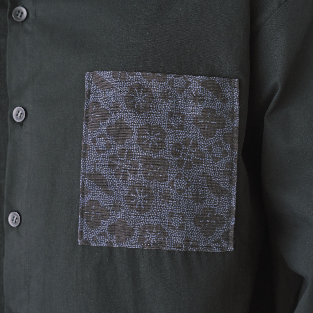 印花樂長袖拼接襯衫/"I"系列/深邃黑