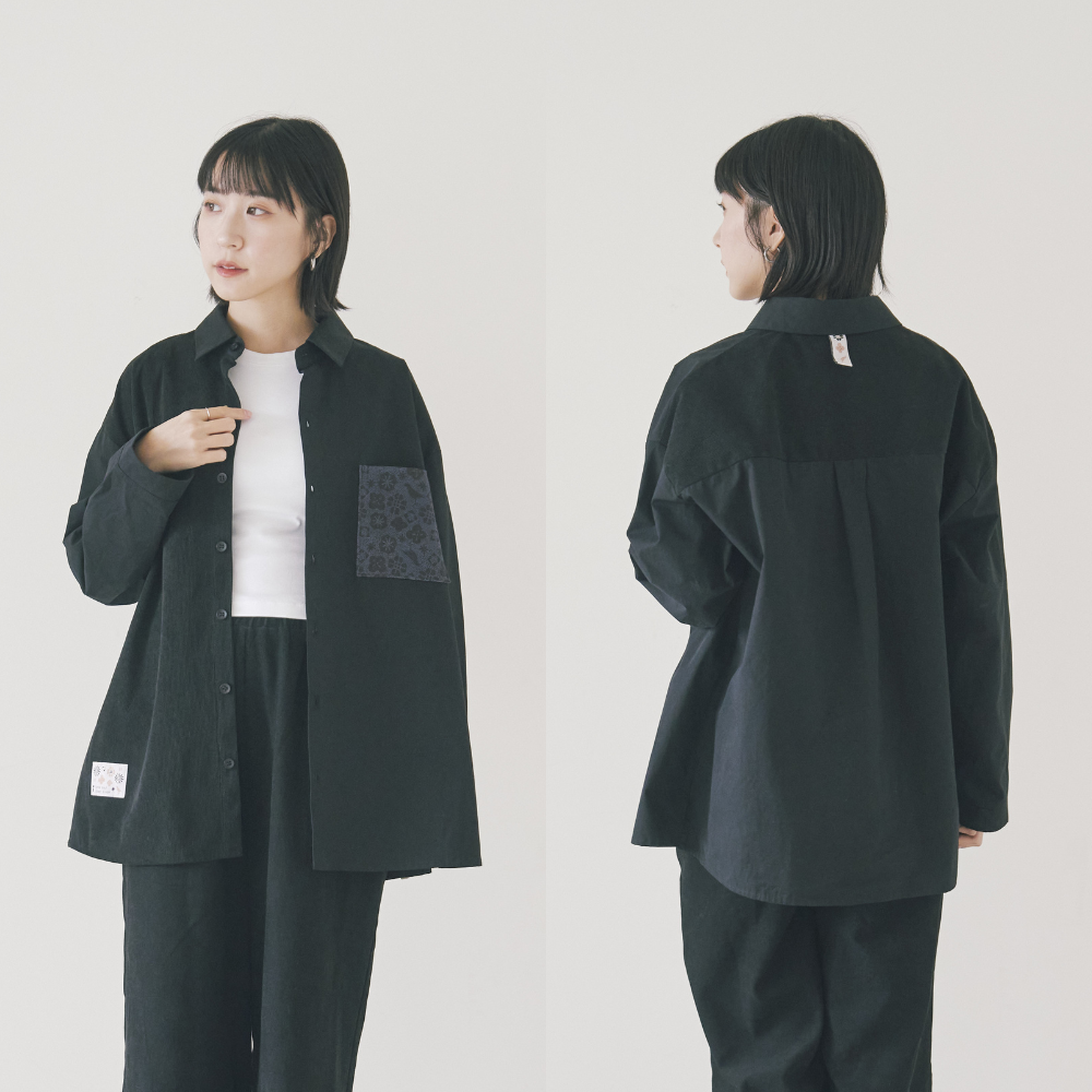 印花樂長袖拼接襯衫/"I"系列/深邃黑