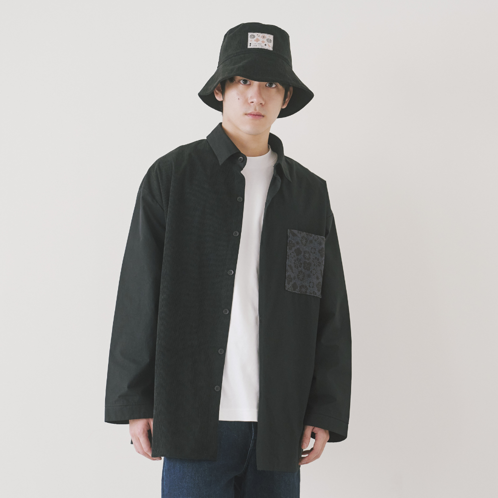 印花樂長袖拼接襯衫/"I"系列/深邃黑