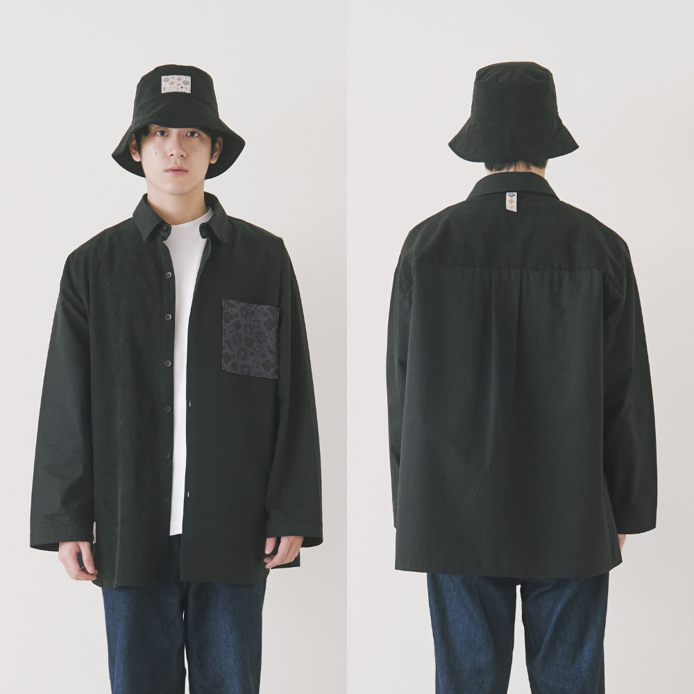 印花樂長袖拼接襯衫/"I"系列/深邃黑