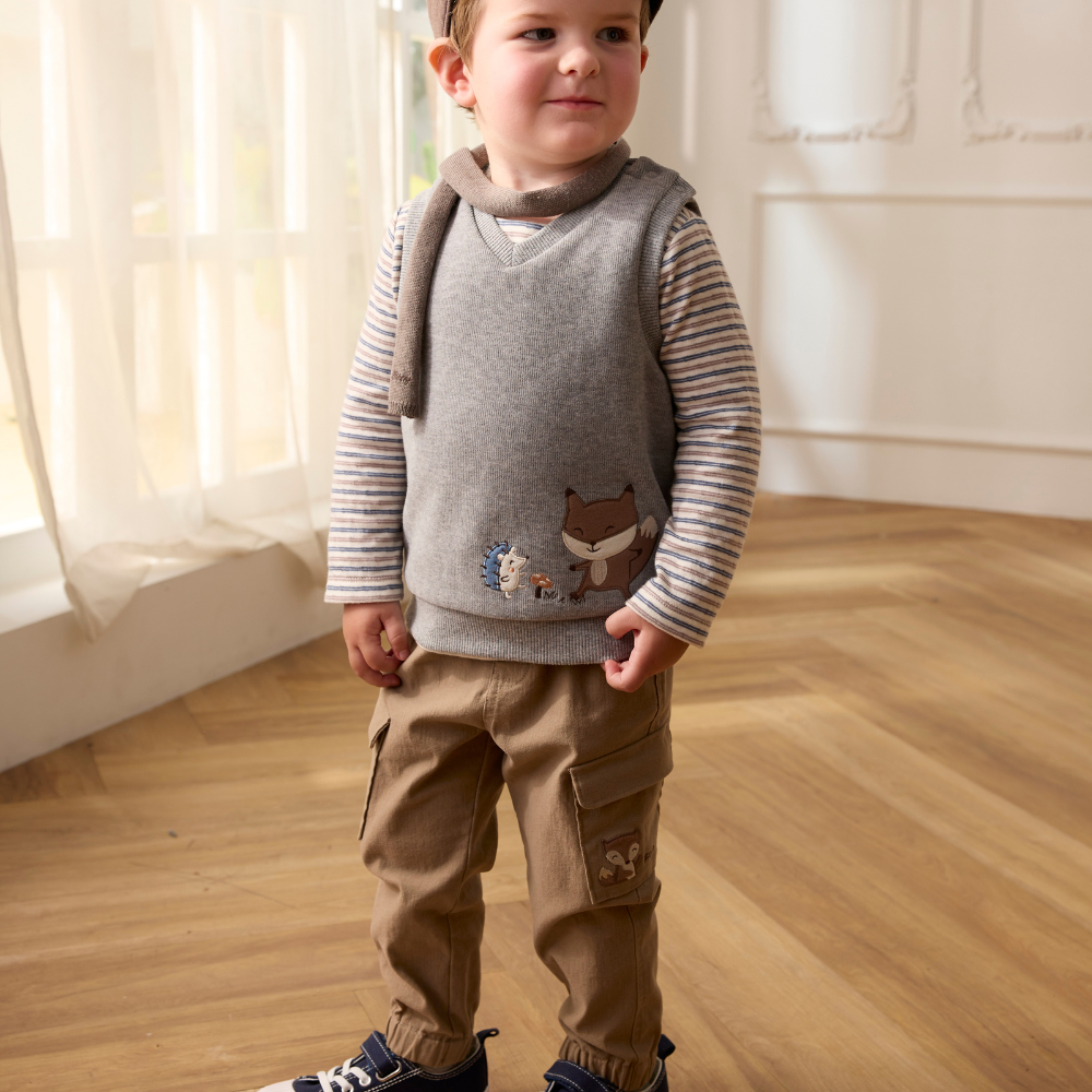 PIPPY率性休閒鬆緊褲圍彈性棉長褲 卡其