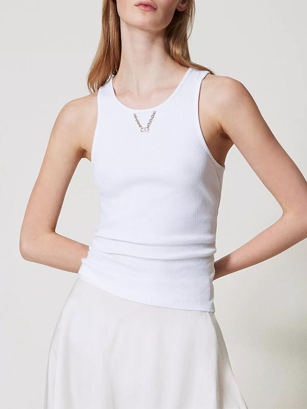 TWIN-SET 附墬飾棉背心(白)