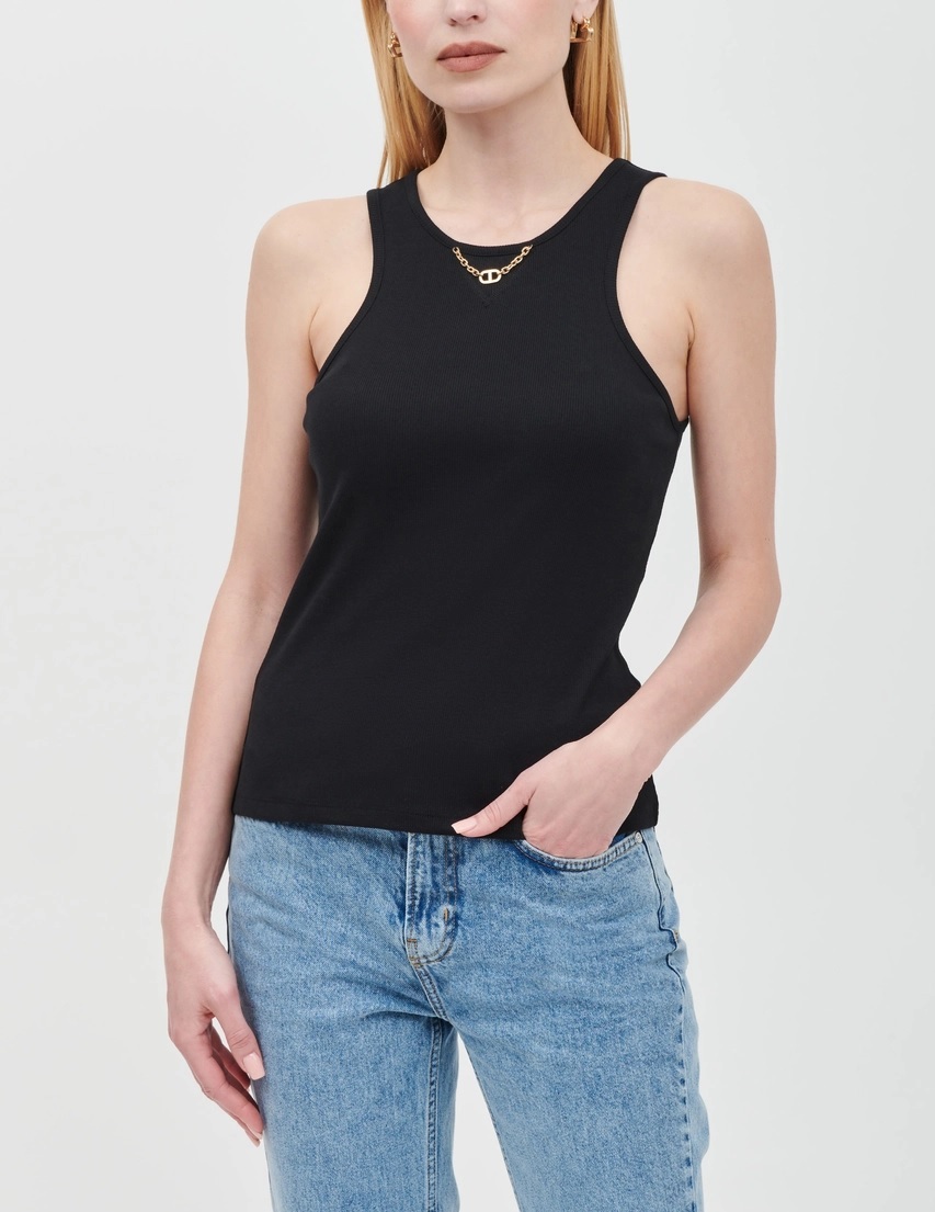 TWIN-SET 附墬飾棉背心(黑)