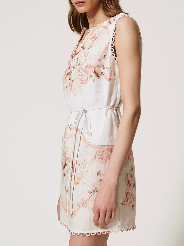 TWIN-SET 印花亞麻短洋裝