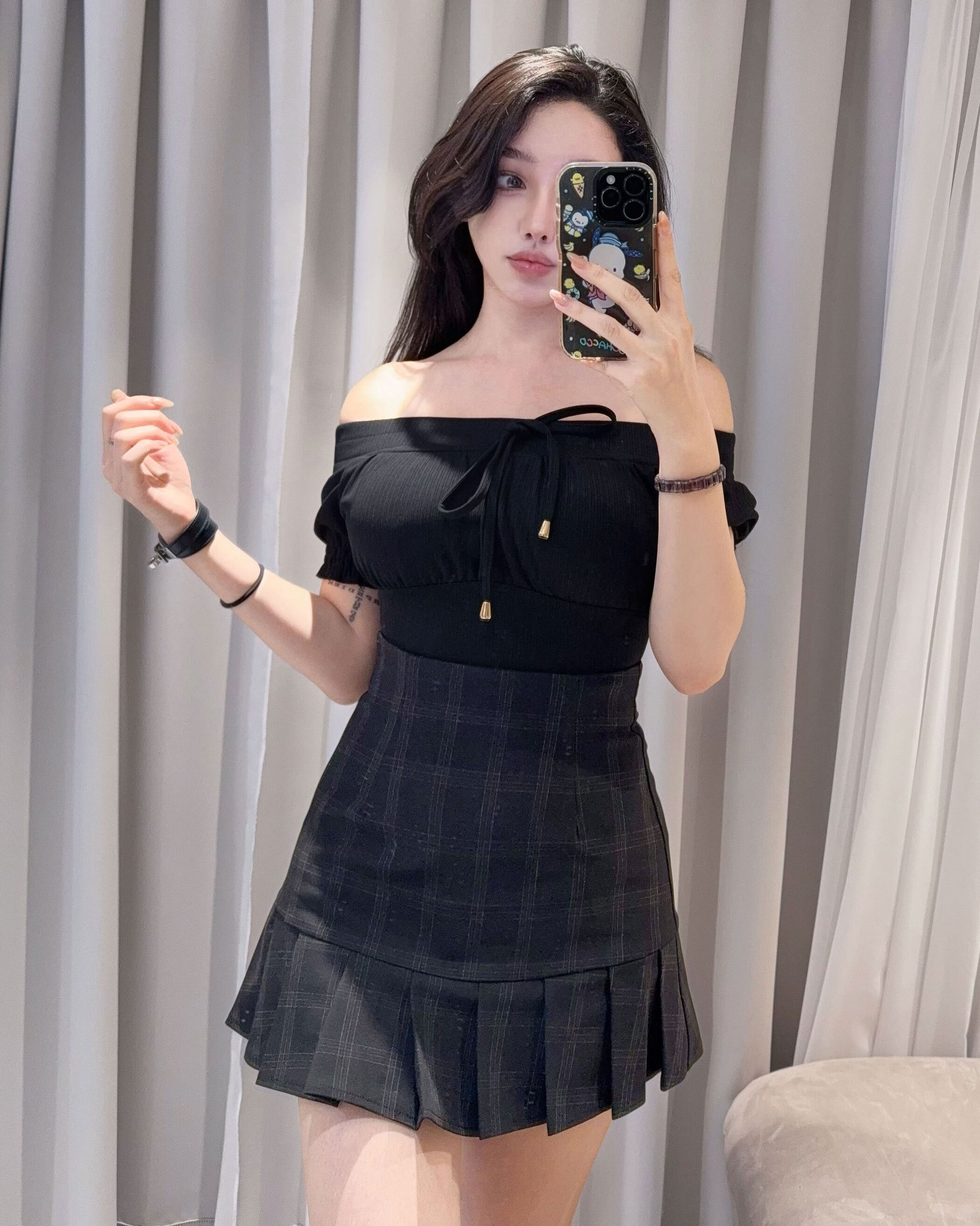 ⭒訂製-甜美一字領綁帶短上衣