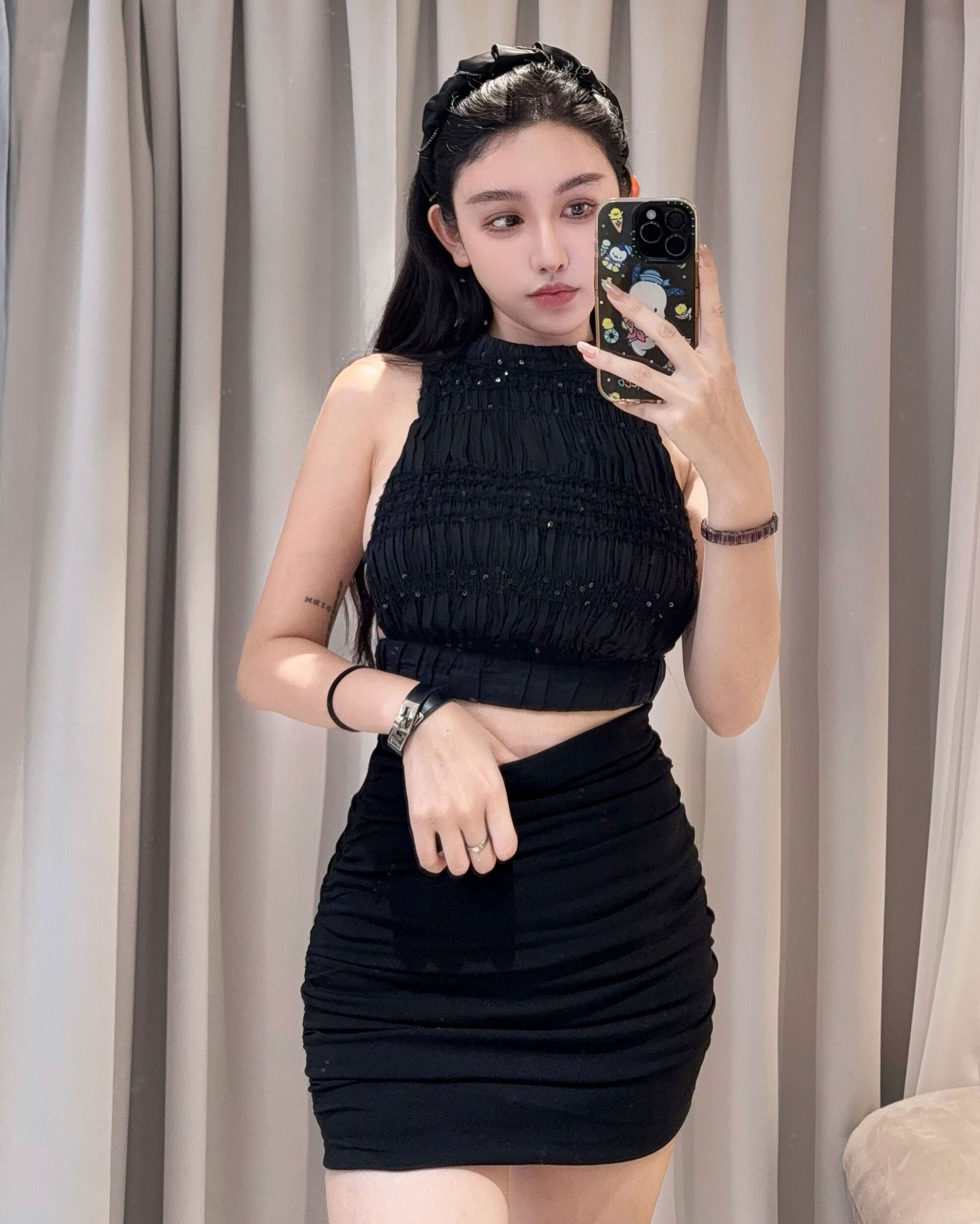 訂製- 雪紡亮片立領側露上衣