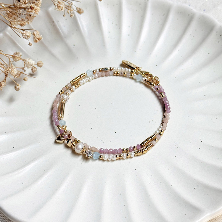 生日花 • 柒月拾壹 • 白蔓荷包牡丹 – 太陽粉碧璽 – 手鍊