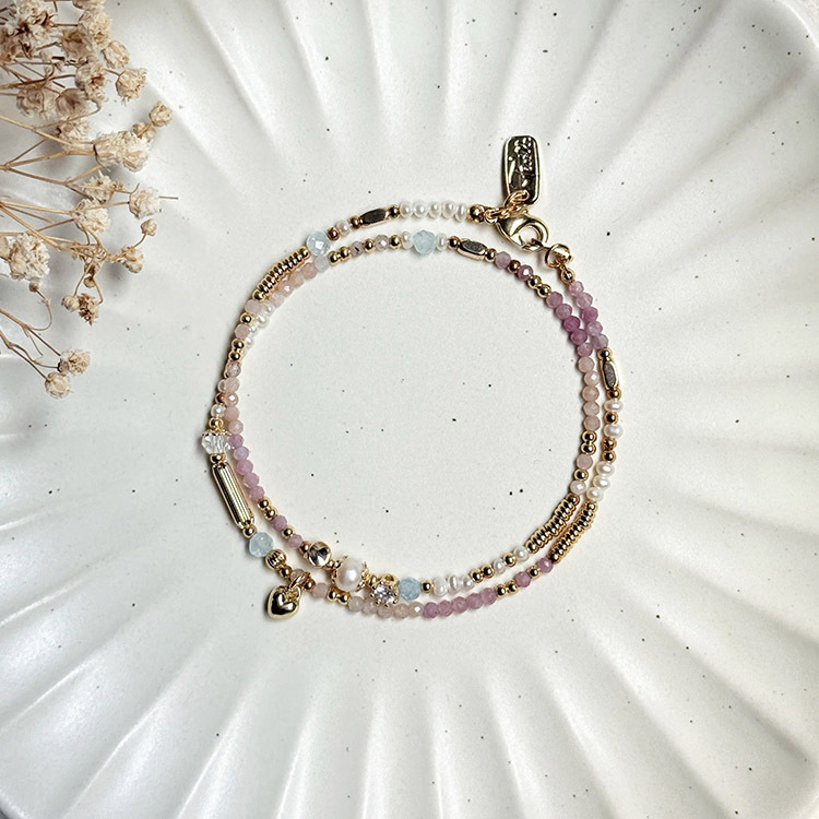 生日花 • 柒月拾壹 • 白蔓荷包牡丹 – 太陽粉碧璽 – 手鍊