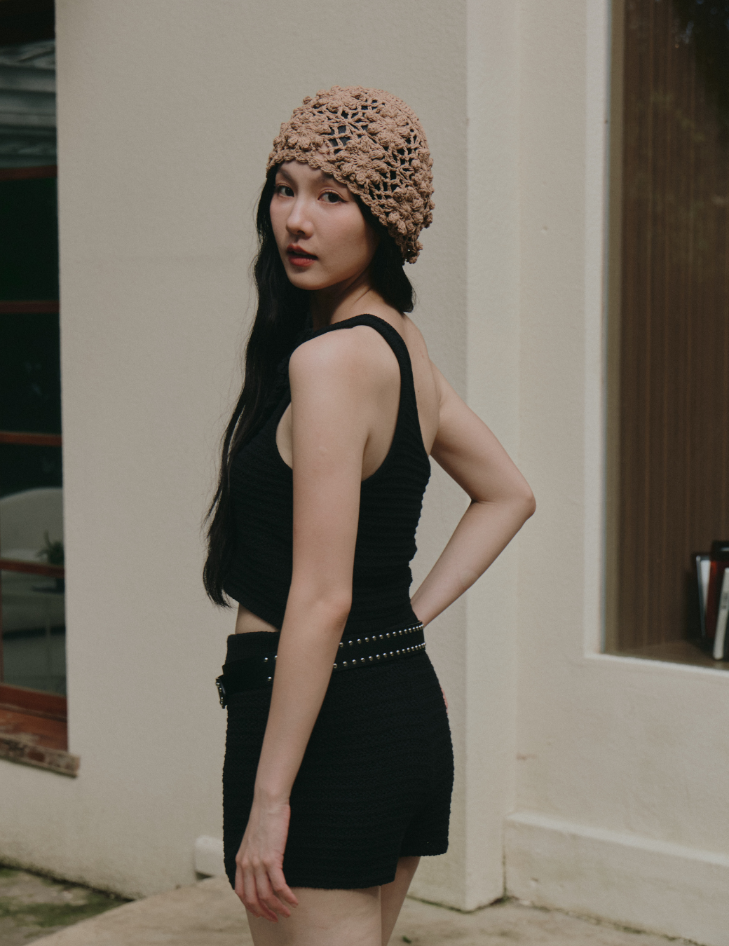 小花簍空針織帽（2色）