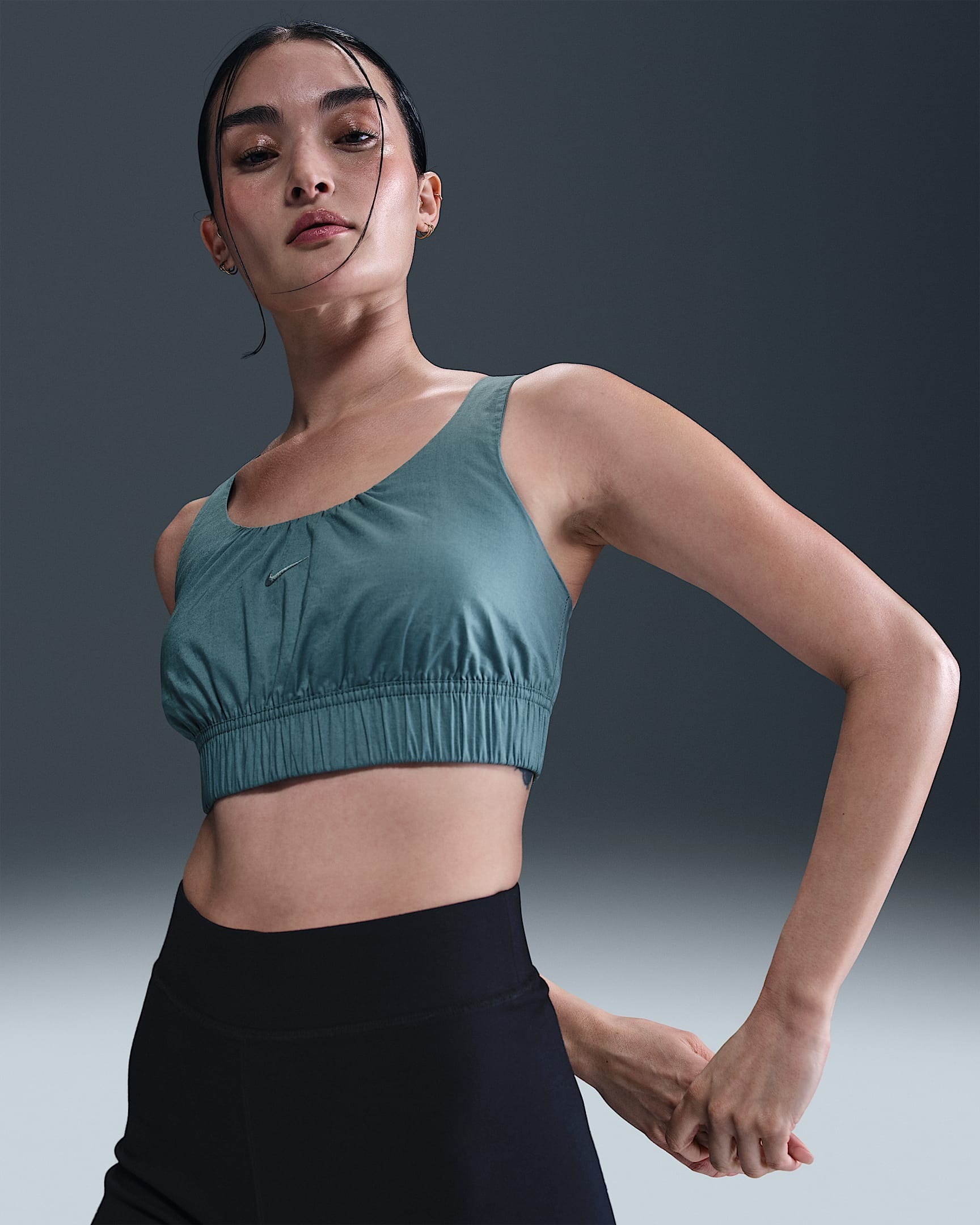 女款 NIKE W NSW CHLL PPLN SPR 米白 藍綠 小勾 刺繡 鬆緊帶 抓皺 運動 休閒 短版 背心【HM6974】