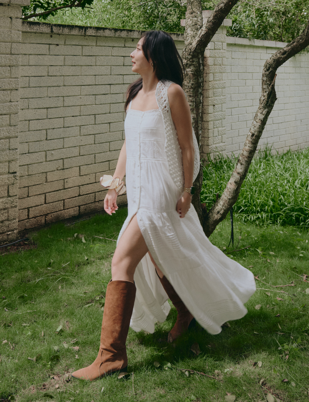 蕾絲提花設計長洋（白色/6尺寸）