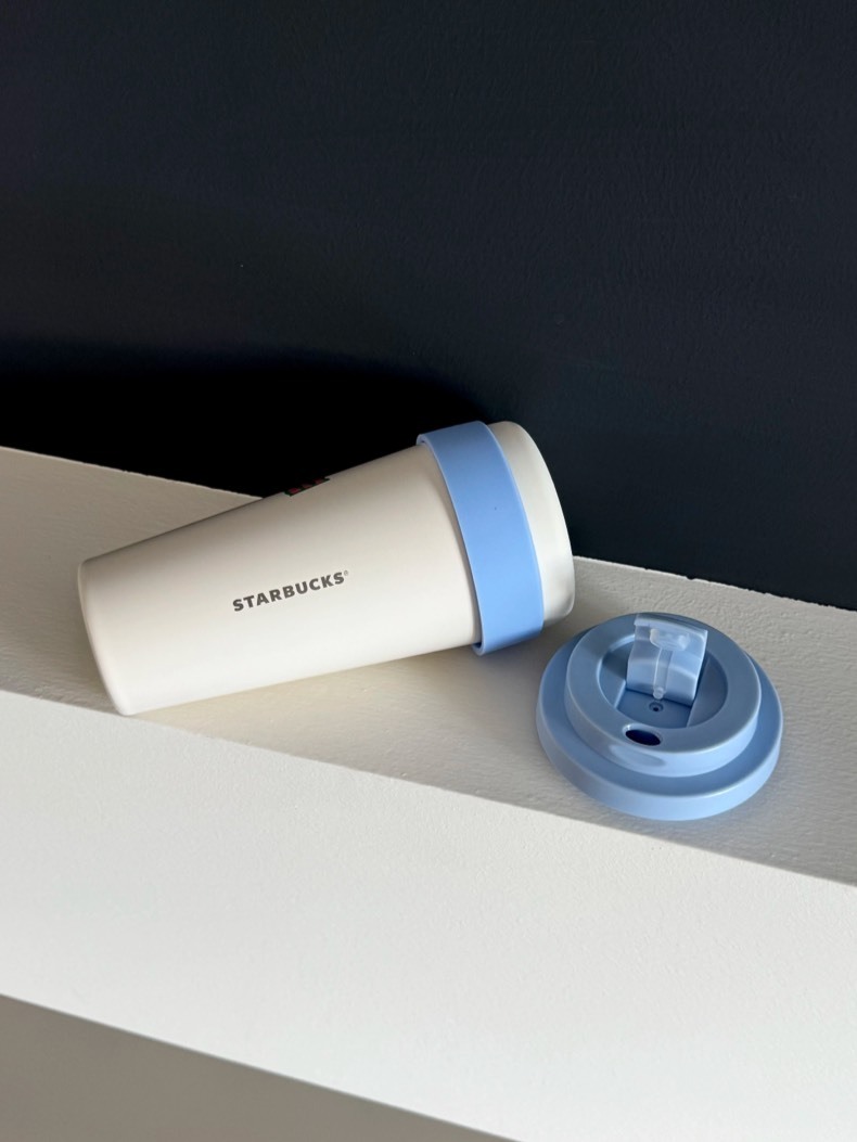 星巴克 杯子 2025校園北歐簡約系列 水杯 帶硅膠冰格 白藍