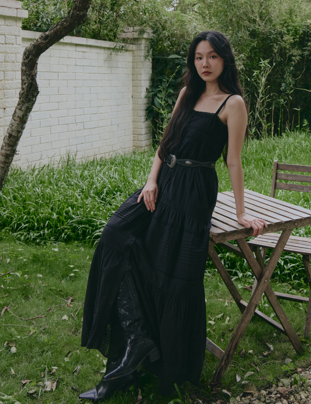 蕾絲提花設計長洋（黑色/6尺寸）