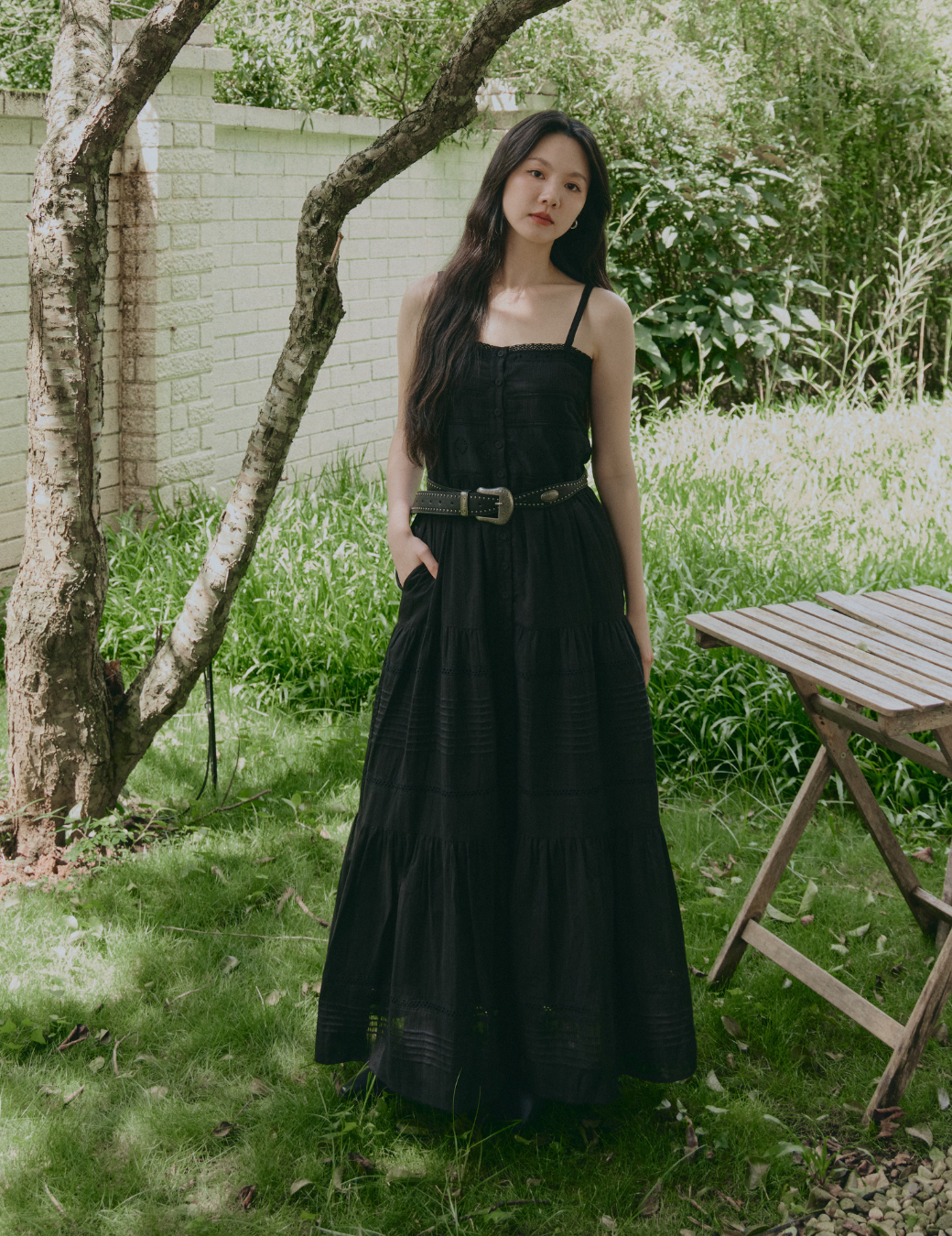 蕾絲提花設計長洋（黑色/6尺寸）