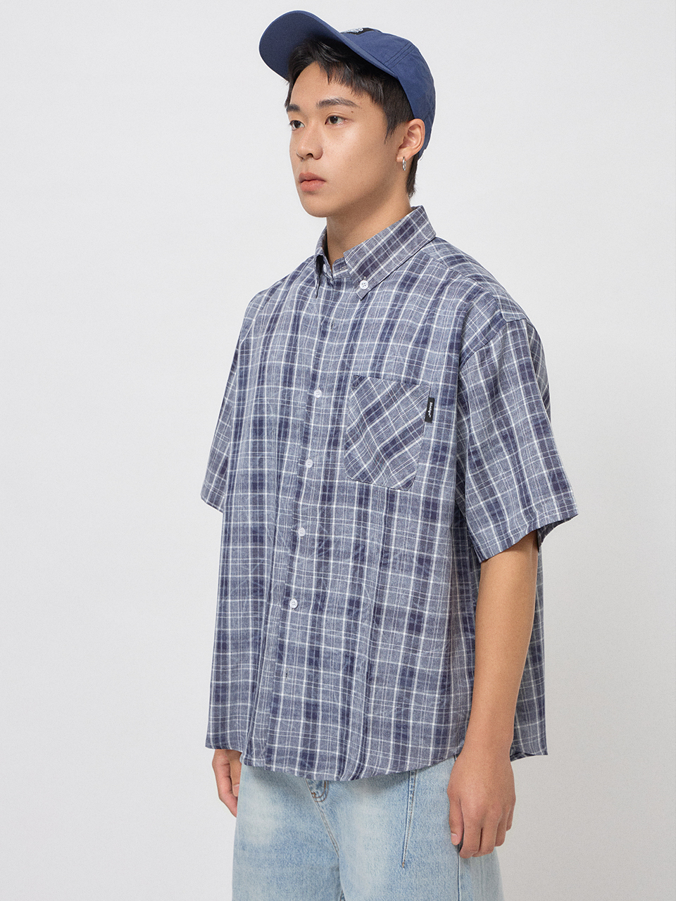 輕復古格紋短袖襯衫