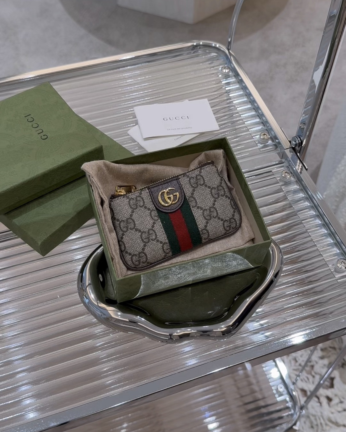 GUCCI｜OPHIDIA 拉鍊零錢包 棕色老花