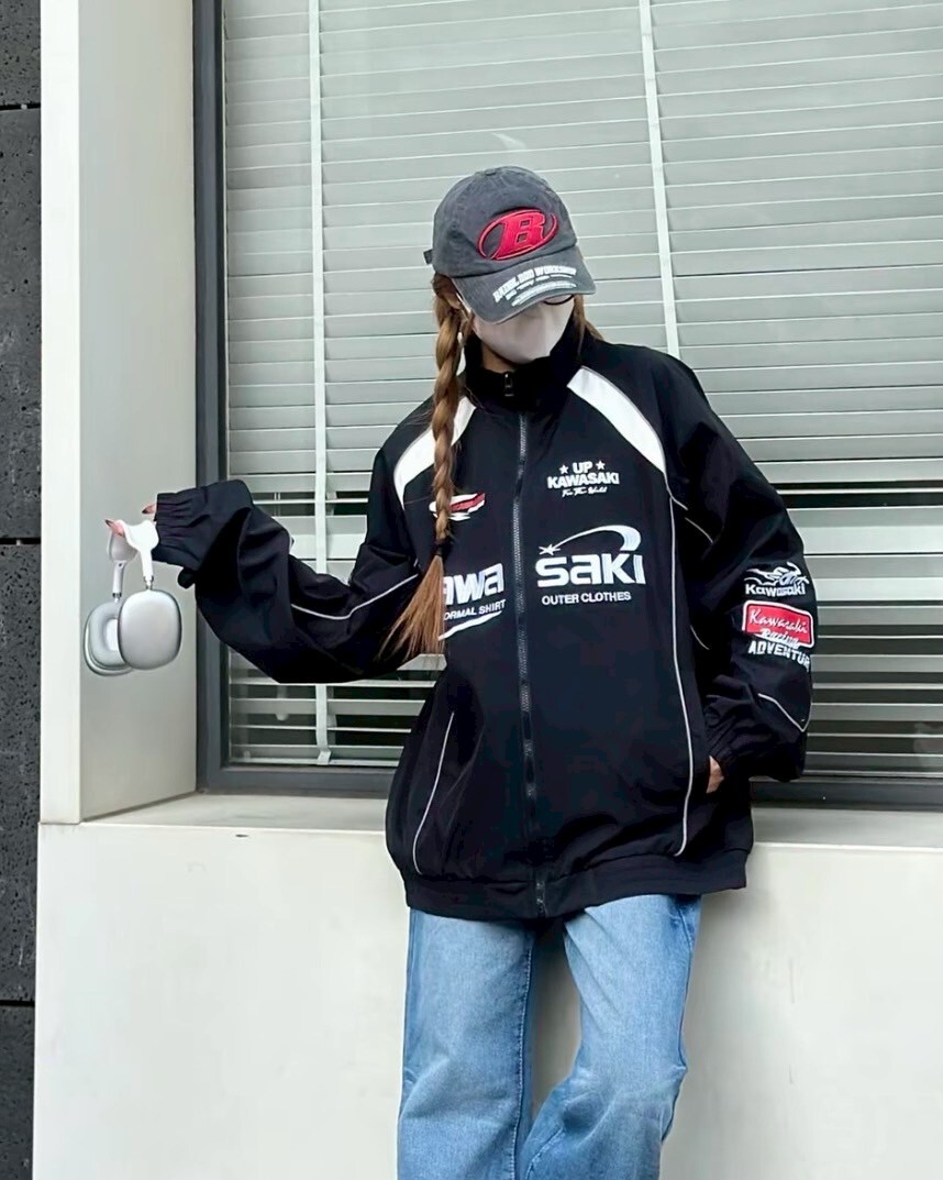 Kawasaki 美式賽車外套 復古 刺繡 防風 防曬 黑色/深藍色/紅色
