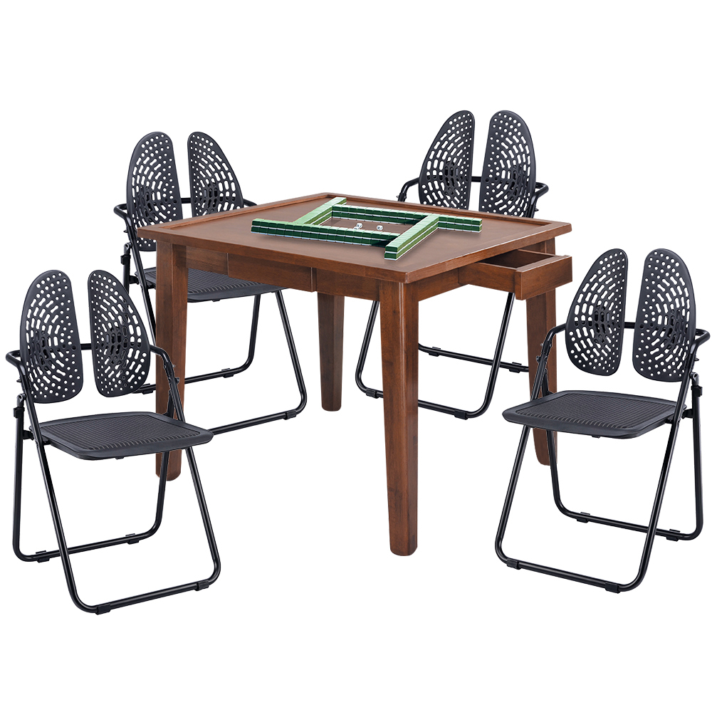 伊凡實木麻將桌+德國專利雙背折疊椅組合(一桌四椅)