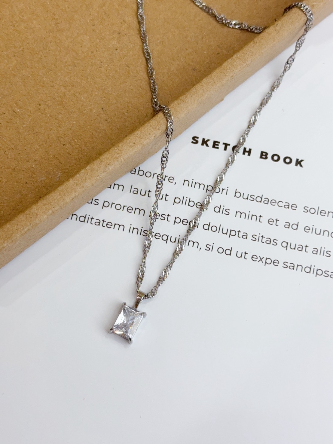 方鑽鋯石鎖鍊醫療鋼項鍊