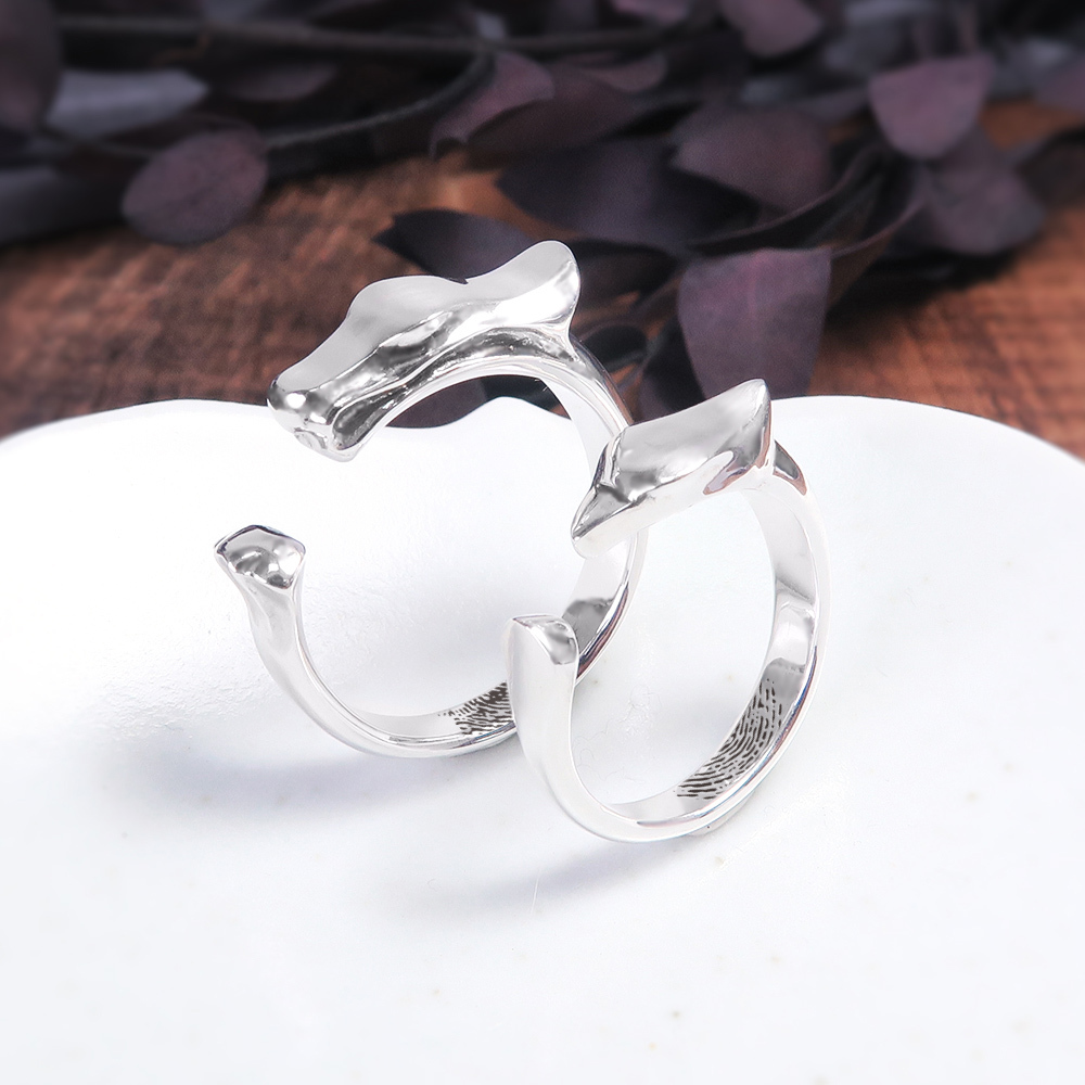 龍鳳呈祥 可刻字 純銀情侶對戒組 客製化 情侶戒指 指紋戒指 活圍設計