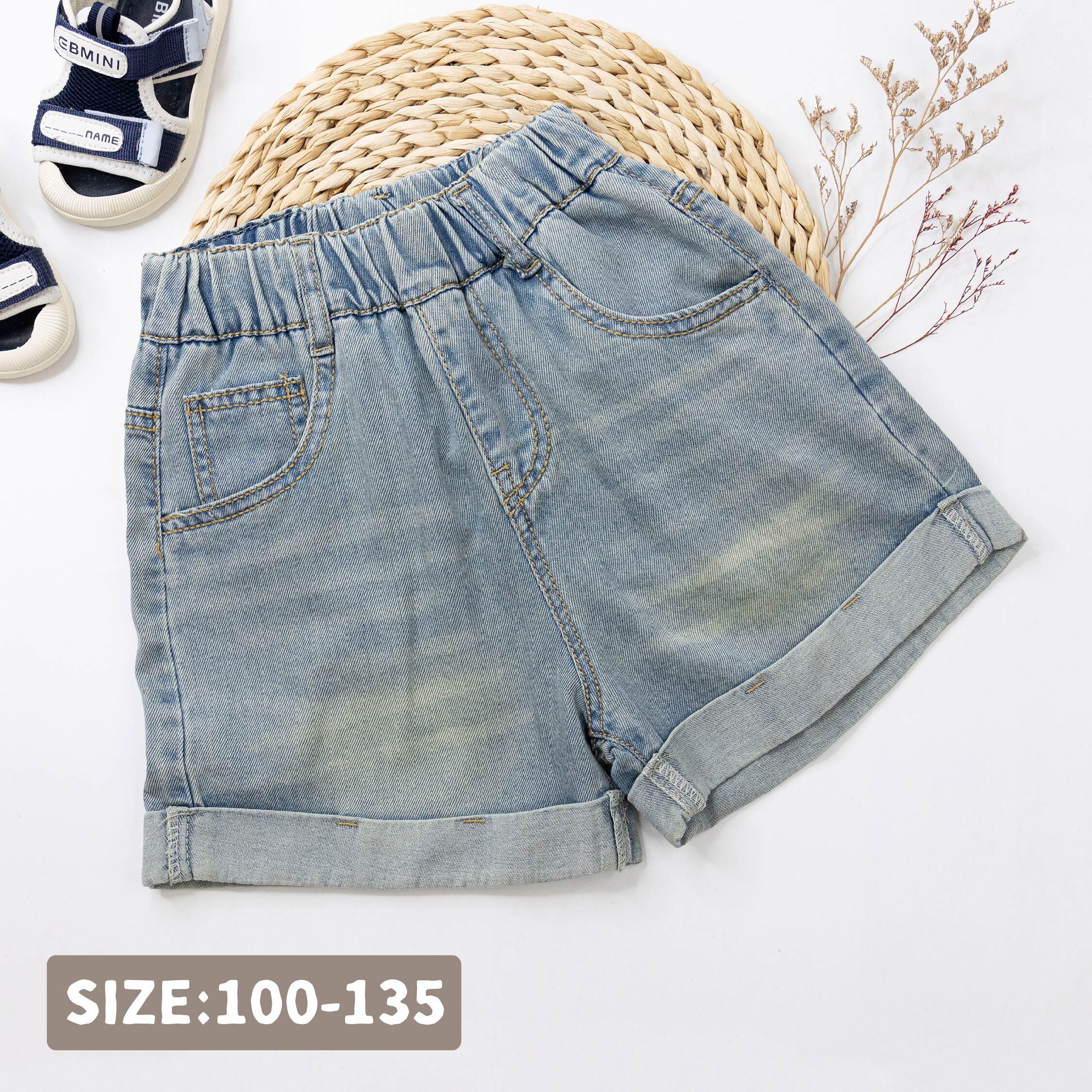 【H50930】潮流個性皮標反褶牛仔短褲