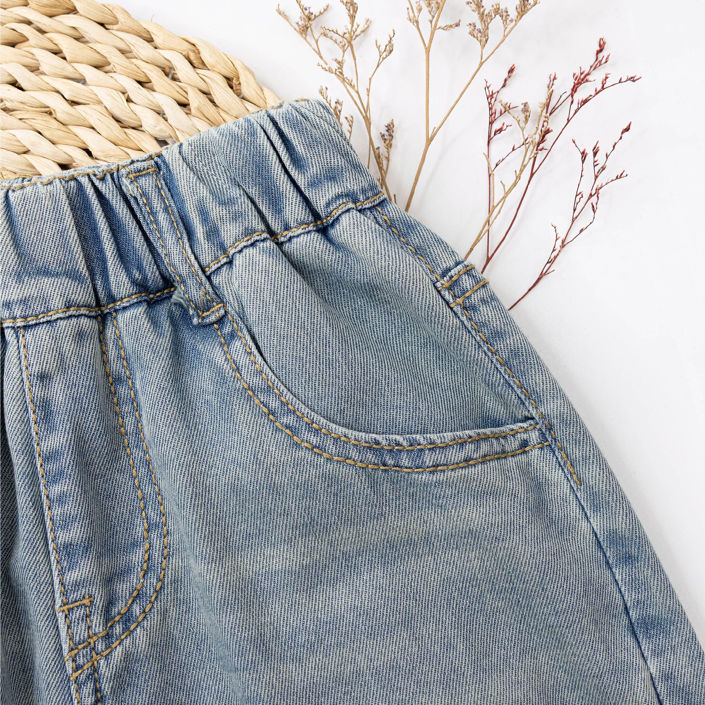 【H50930】潮流個性皮標反褶牛仔短褲