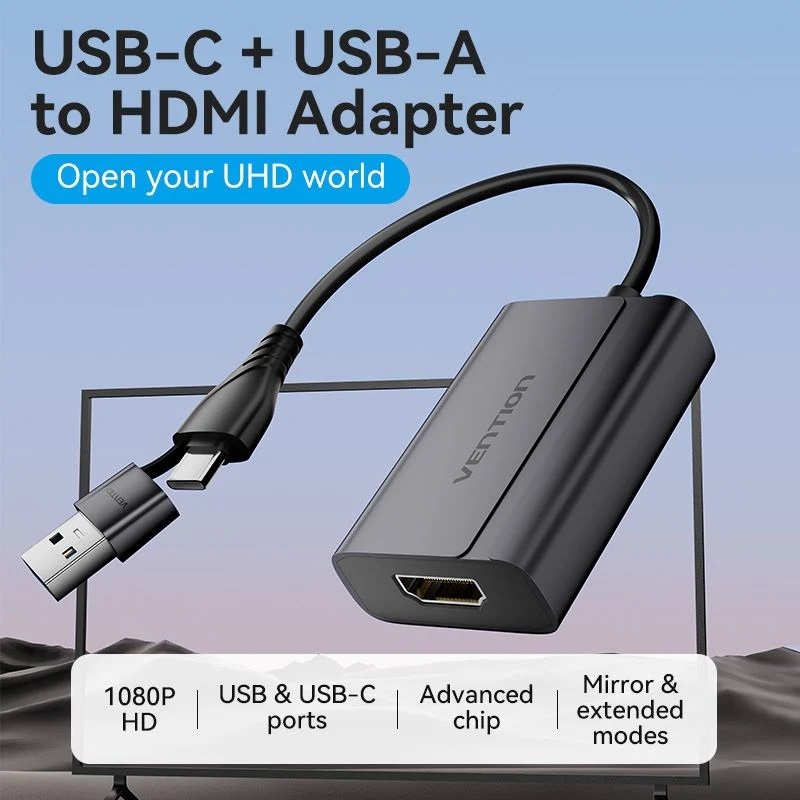 Vention USB-C + USB-A 轉 HDMI 轉接器 (1080P)