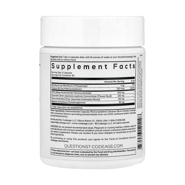 美國 Codeage Liposomal NMN 脂質體 NMN+白藜蘆醇+洋蔥素6合1功效(抗老逆齡)，90 粒膠囊