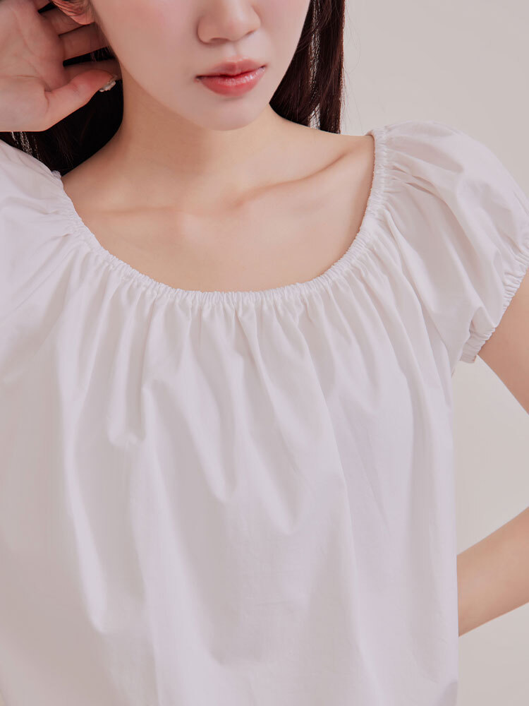 OH!HER 氣質泡泡袖一字肩抽繩上衣