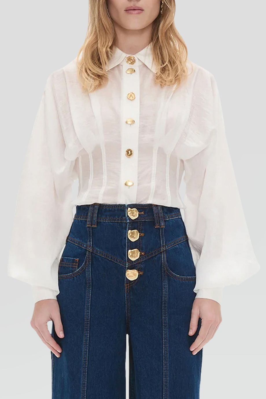 Aje｜ALEXA 澎袖立體打褶修身襯衫