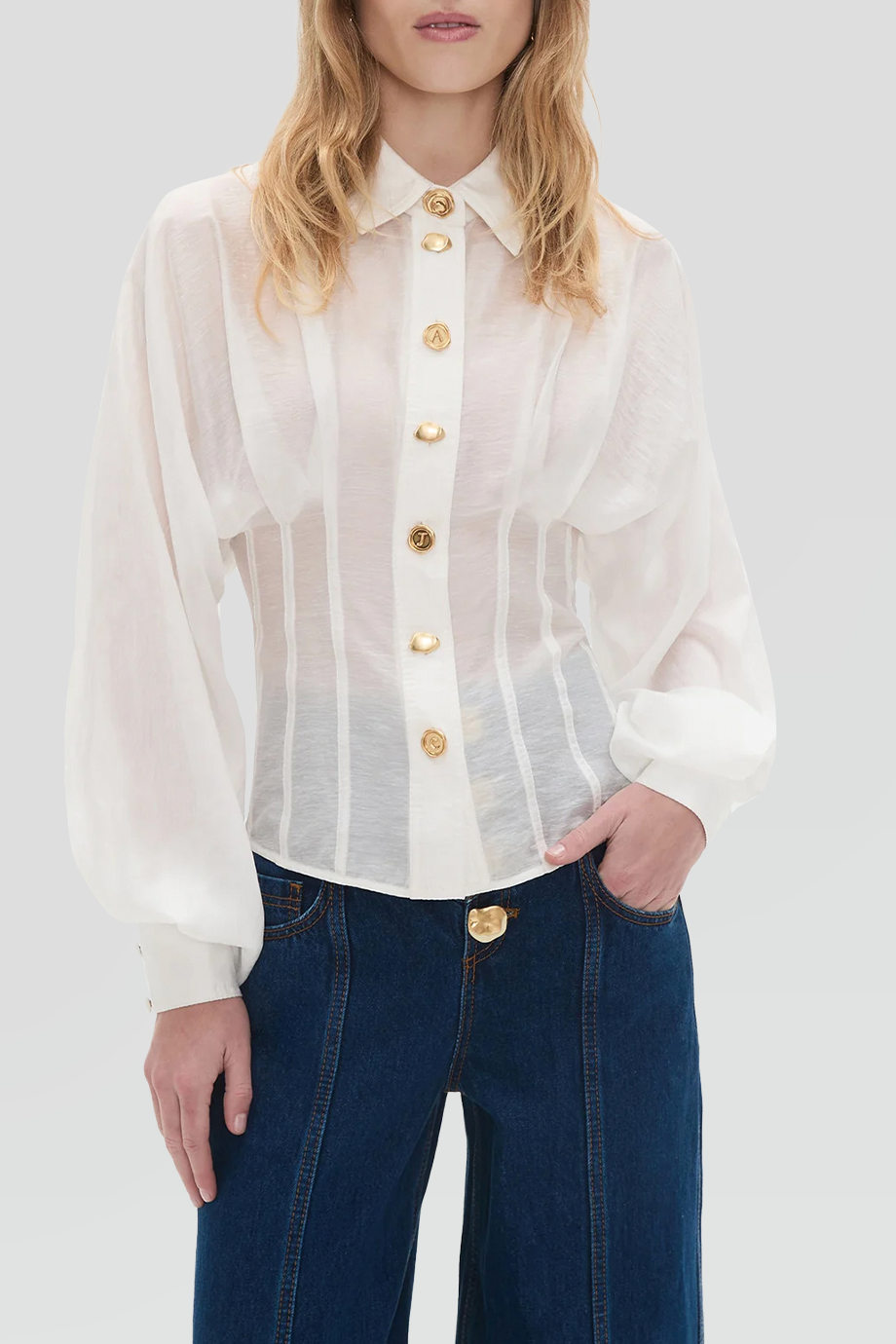 Aje｜ALEXA 澎袖立體打褶修身襯衫