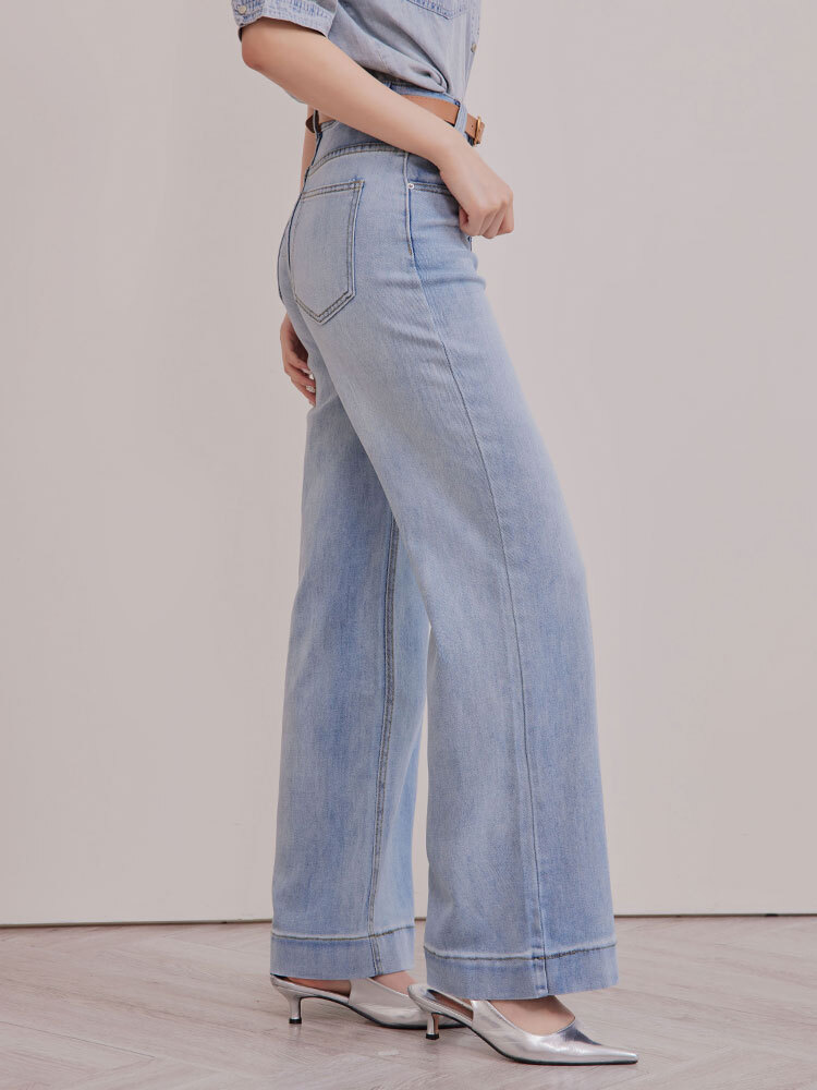 造型口袋寬版牛仔褲
