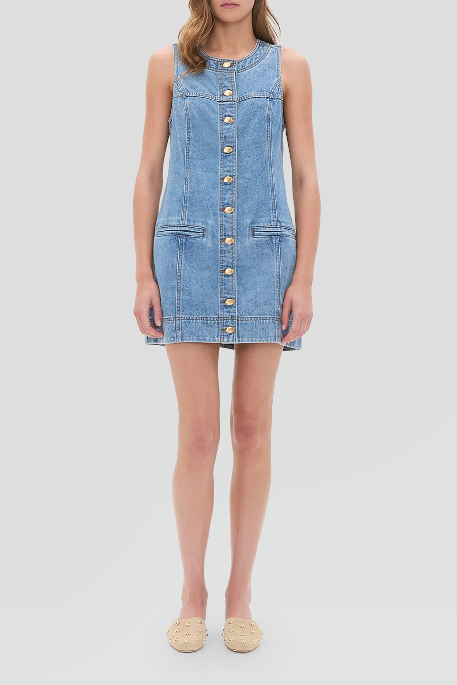 Aje｜HOLLAND 圓領排釦牛仔背心短洋裝