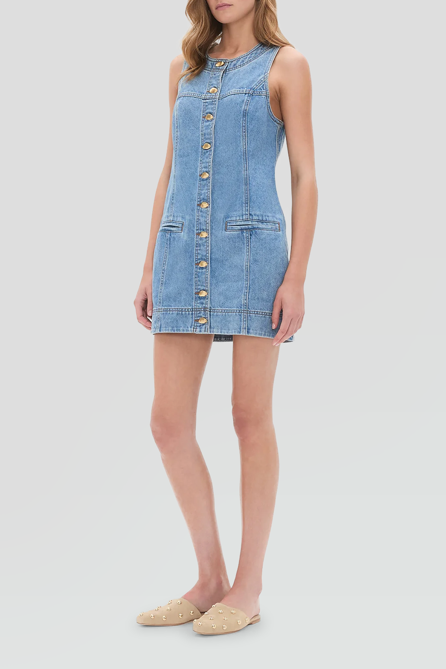 Aje｜HOLLAND 圓領排釦牛仔背心短洋裝