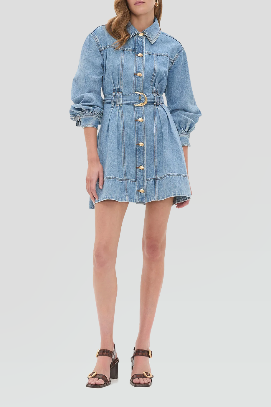 Aje｜LANE 襯衫式腰帶牛仔短洋裝