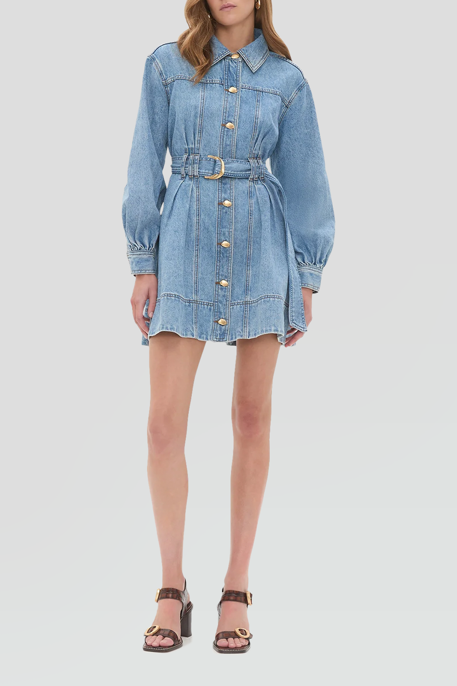 Aje｜LANE 襯衫式腰帶牛仔短洋裝