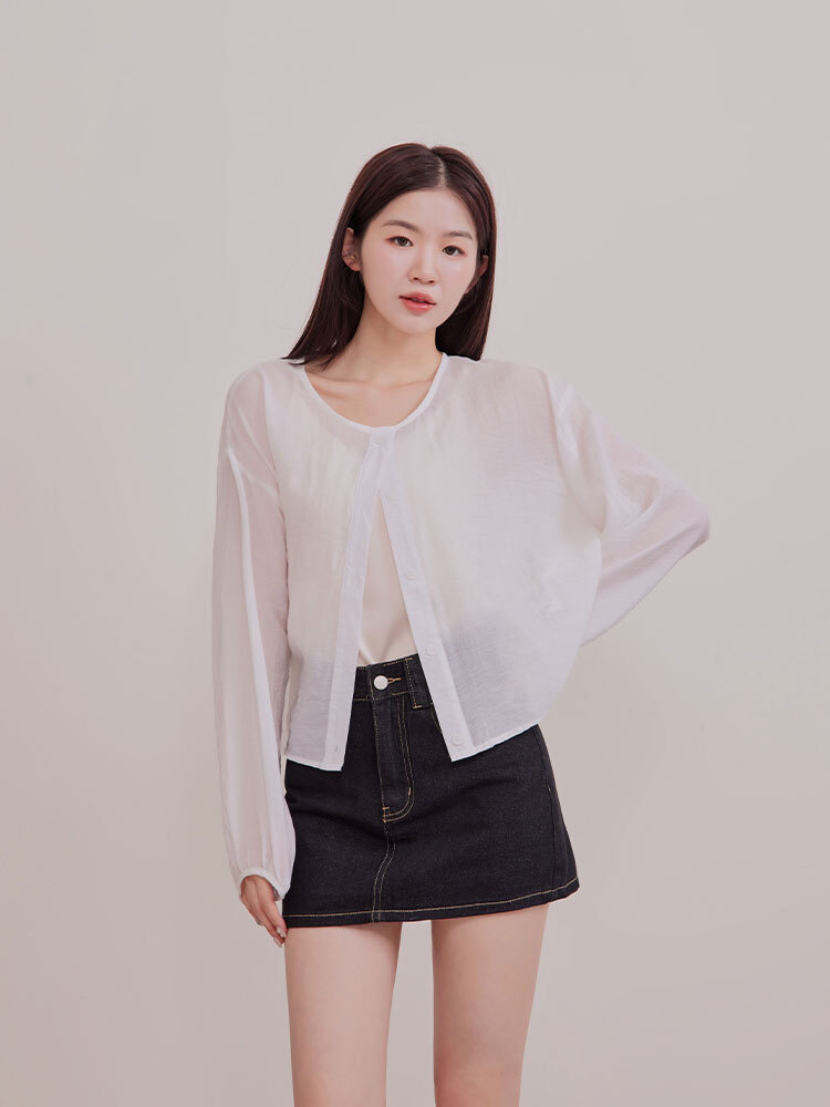 圓領開釦收袖上衣