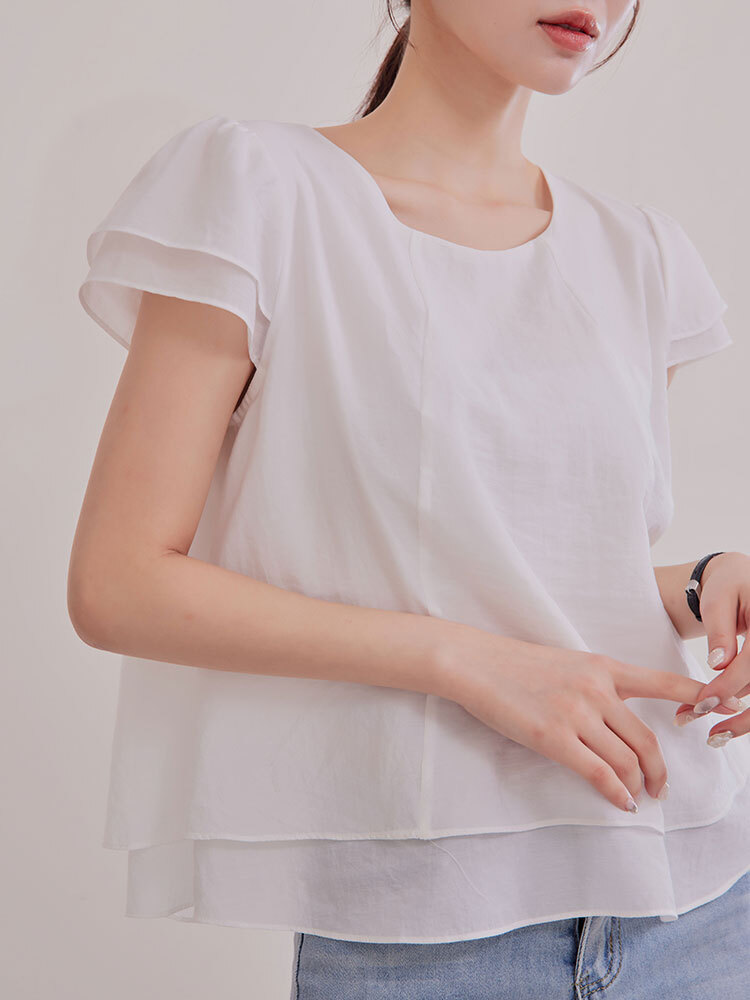 OH!HER 假兩件後耳釦飛飛袖上衣