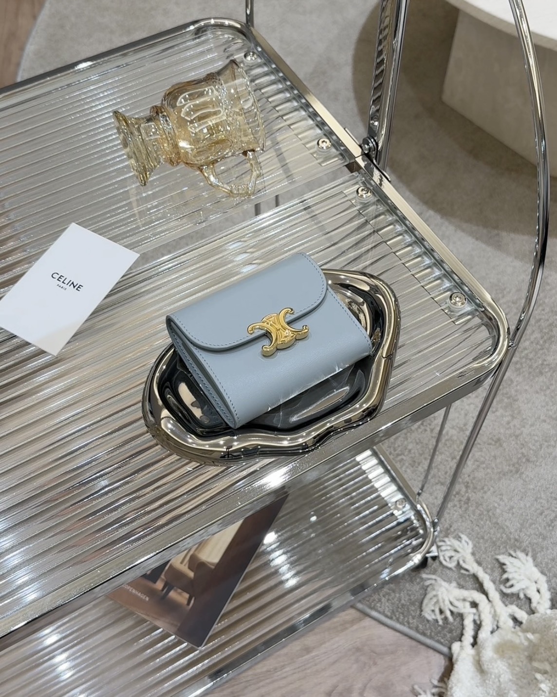 CELINE｜凱旋門三折短夾 冰藍色07IC