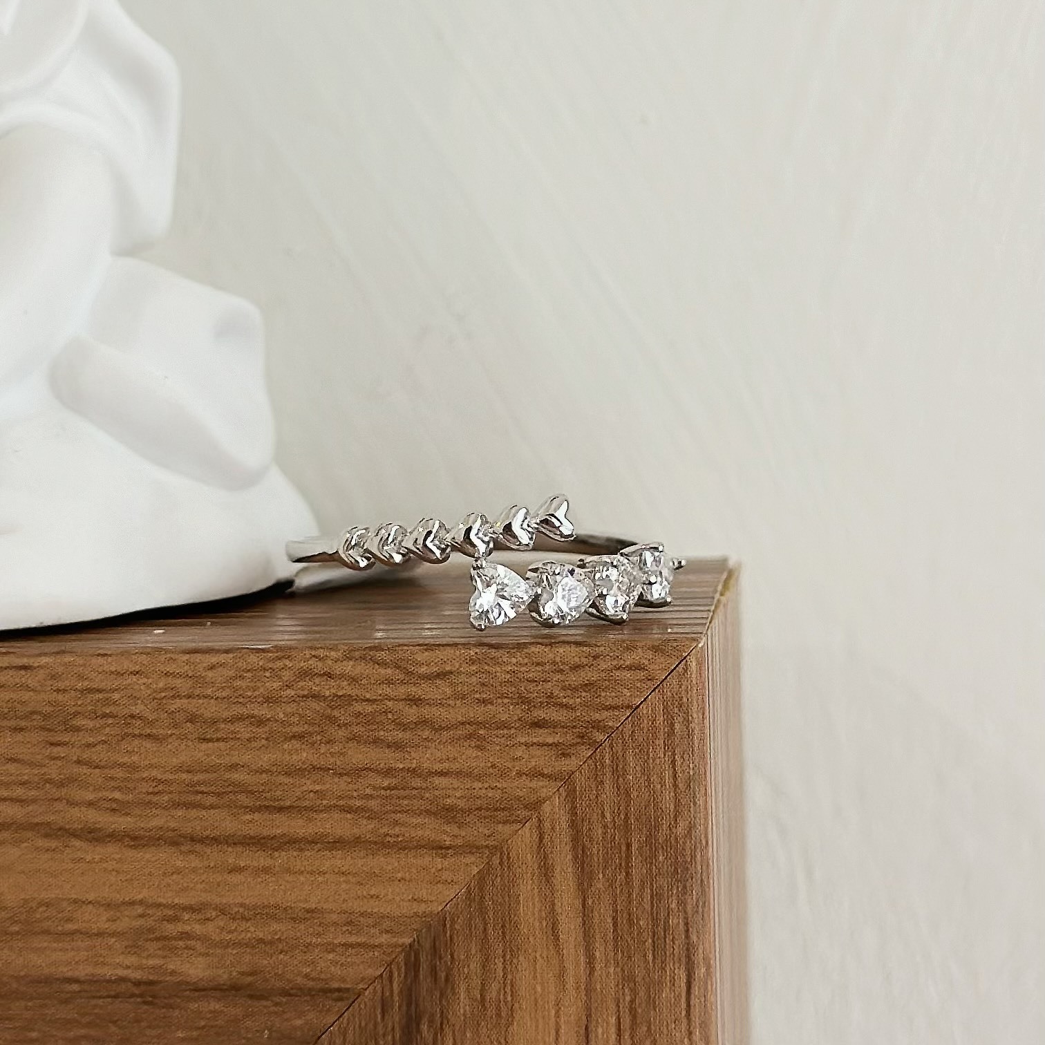 023【輕奢】愛心排鑽純銀調整戒