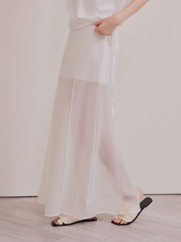 木紋立體線後鬆緊長裙